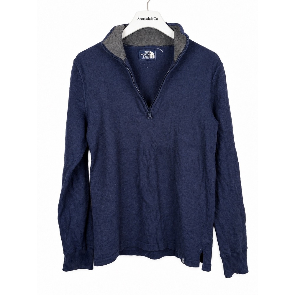 The North Face Quarter Zip Sweater Mens S Navy Blue Cotton Wool Blend Pullover